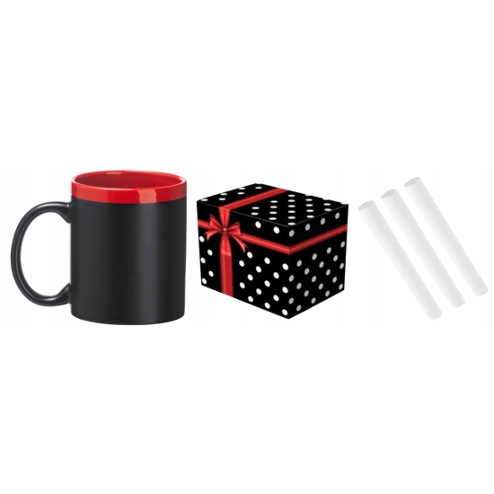 Kubek tablica tablicowy z kredą GRATIS pudełko prezentowe Czerwony